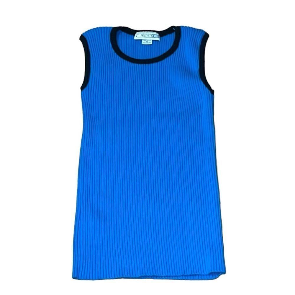 Vintage Pretense Ribbed Sleeveless Sweater, Aqua, long, Medium